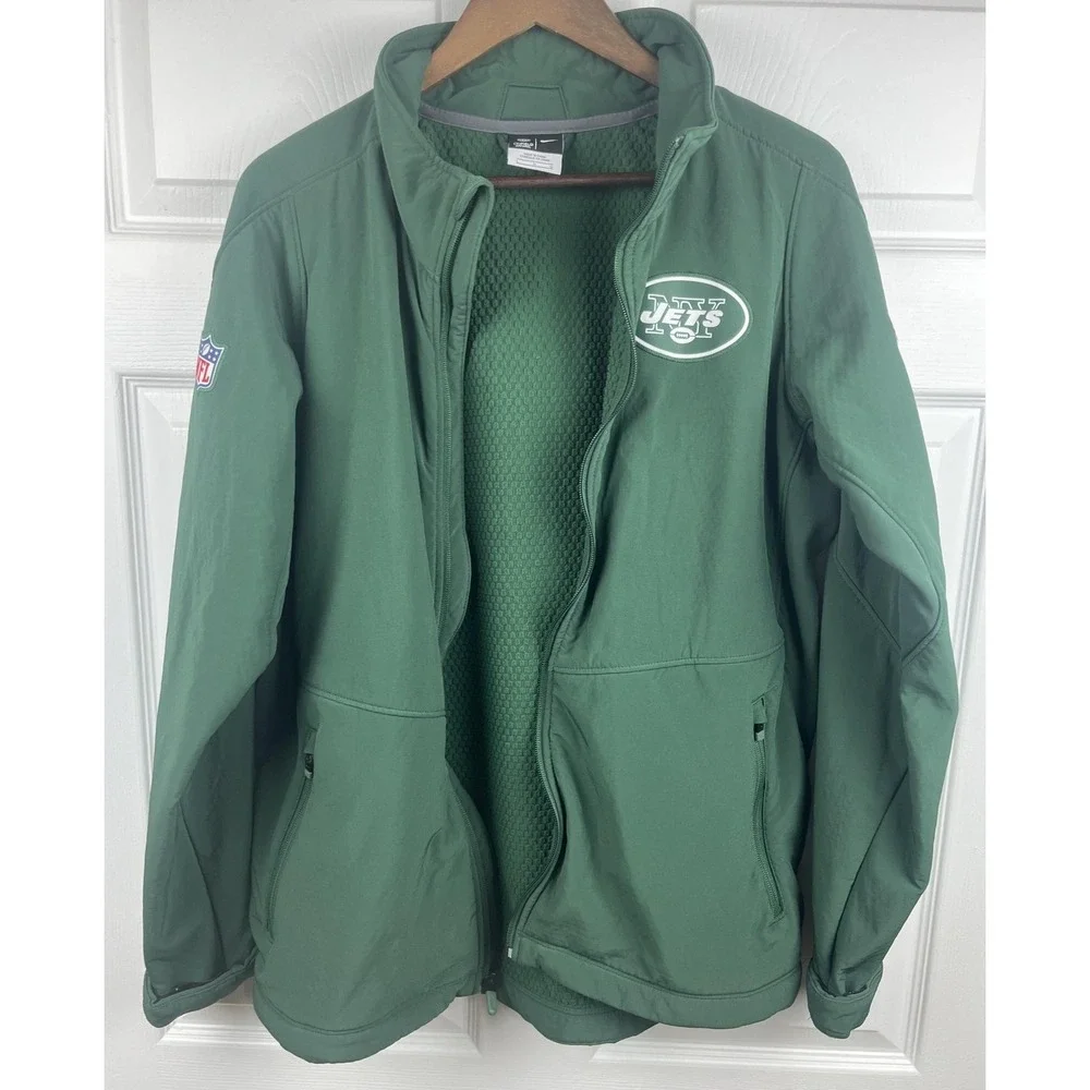New York Jets Jacket Mens Large Green Nike NFL On Field Apparel Full Zip Pockets